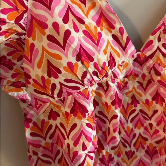 EASTER / SPRING TOP 💐PINK Lily Patterned Ruffle tie back babydoll Blouse - Picture 2 of 6